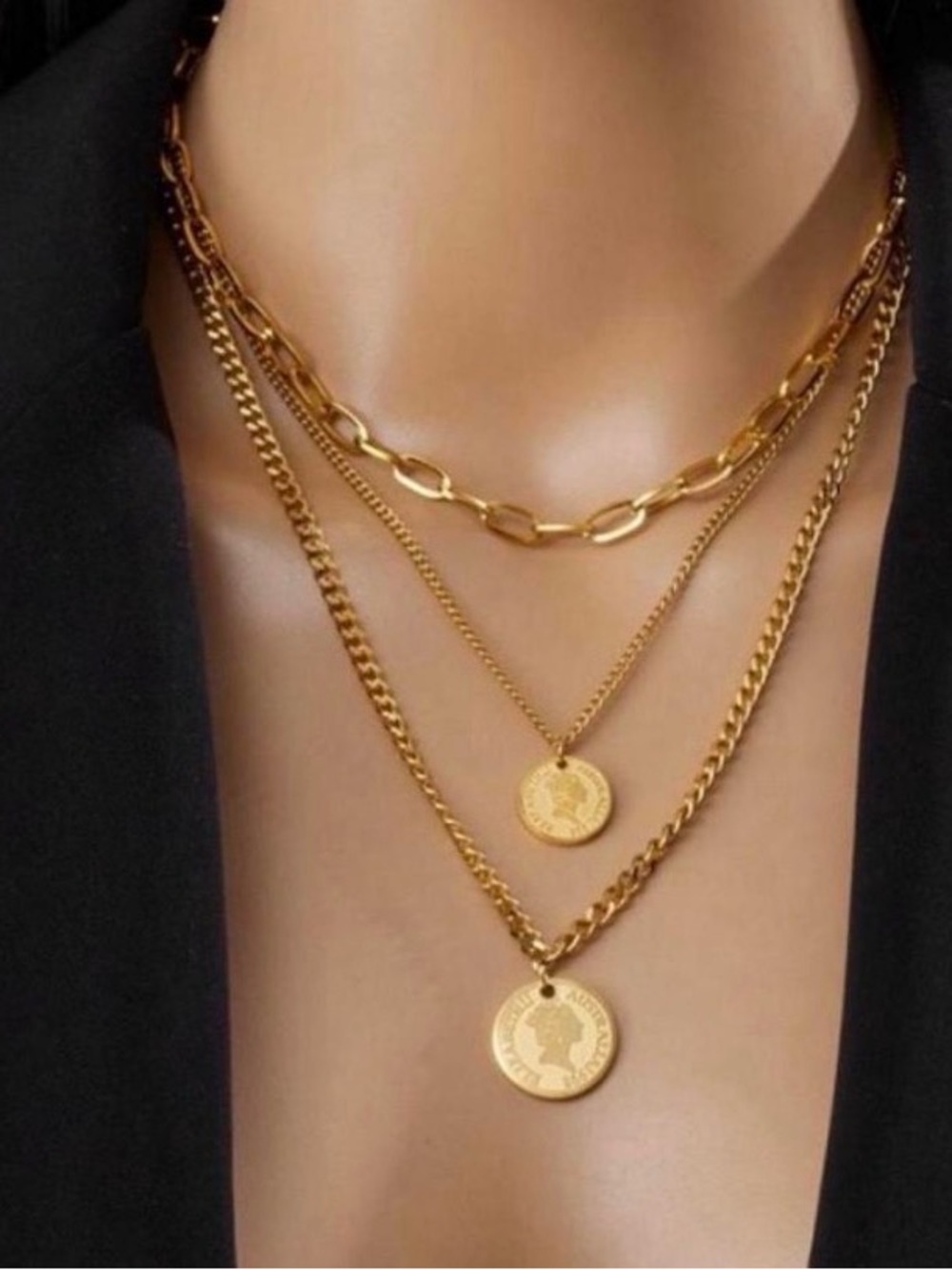 NWOT Layered Gold Chain Coin Necklace